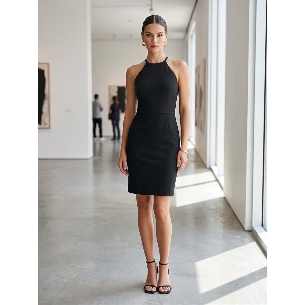 Banana Republic Black Bi-Stretch Halter Sheath Dress Petite 0 S/802713-00